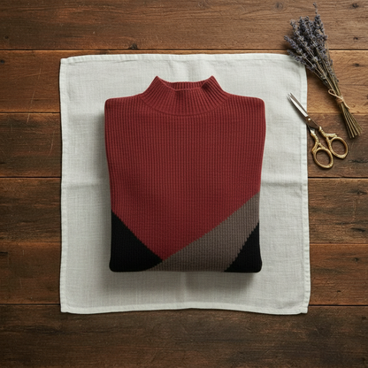 Wendy – Colour Block Mock Neck Jumper