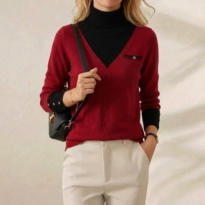 Ramona – V-Neck Knit Jumper with Chest Pocket