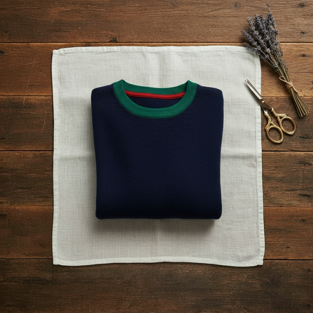 Annette – Crew Neck Jumper with Striped Trims