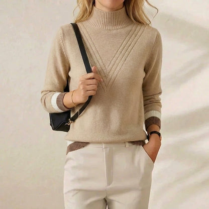 Gladys – Turtleneck Knit Jumper with Striped Cuffs