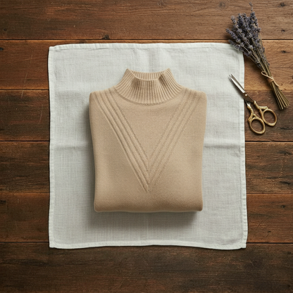 Gladys – Turtleneck Knit Jumper with Striped Cuffs