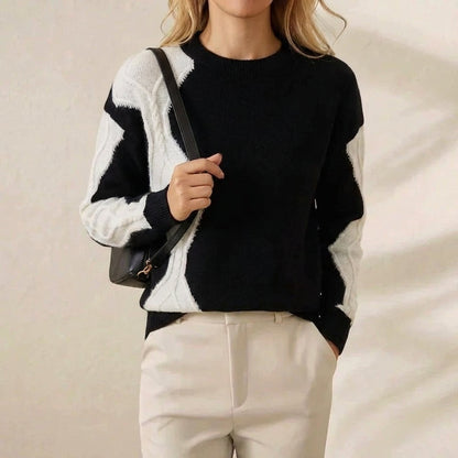 June – Colour-Block Knit Crew Neck Jumper