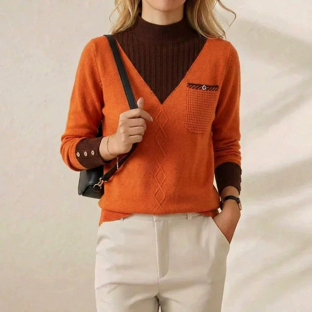 Ramona – V-Neck Knit Jumper with Chest Pocket
