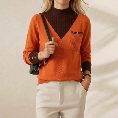 Ramona – V-Neck Knit Jumper with Chest Pocket
