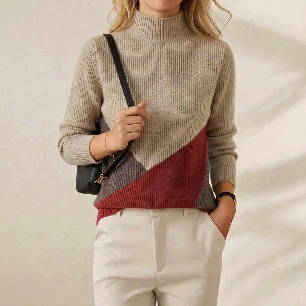 Rebecca – Colour-Block Turtleneck Knit Jumper