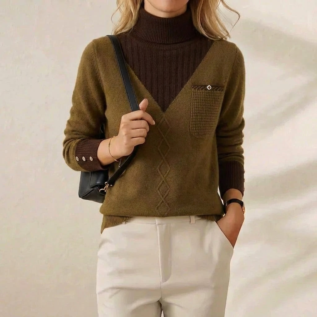 Ramona – V-Neck Knit Jumper with Chest Pocket
