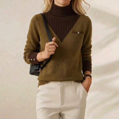 Ramona – V-Neck Knit Jumper with Chest Pocket
