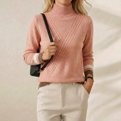Gladys – Turtleneck Knit Jumper with Striped Cuffs
