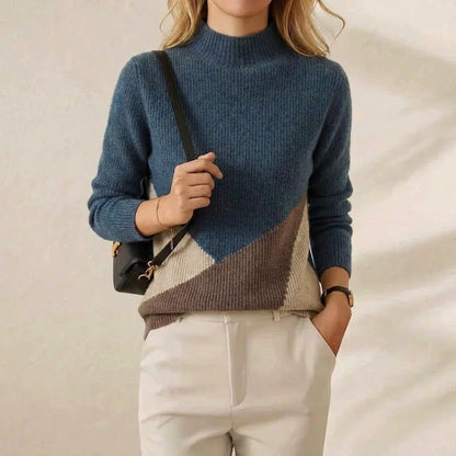 Wendy – Colour Block Mock Neck Jumper