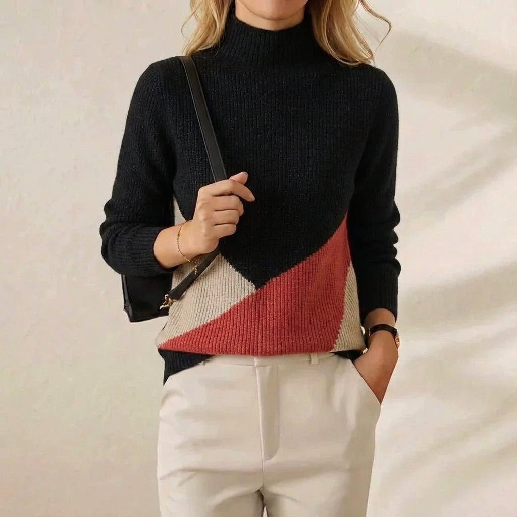 Rebecca – Colour-Block Turtleneck Knit Jumper