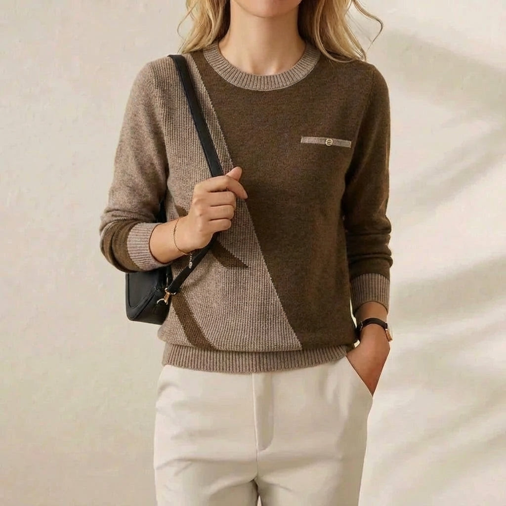 Evangeline – Crew Neck Jumper with Contrast Trim