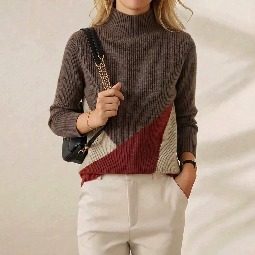 Wendy – Colour Block Mock Neck Jumper