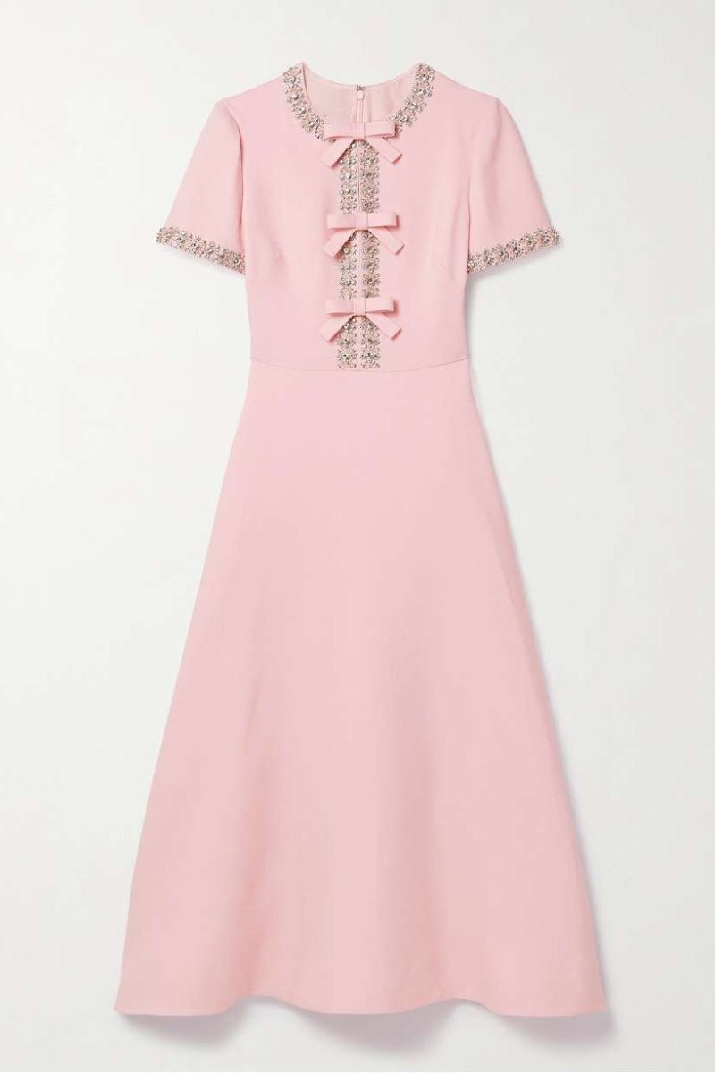 Abigail | Bow with Crystal Embellished Midi Dress